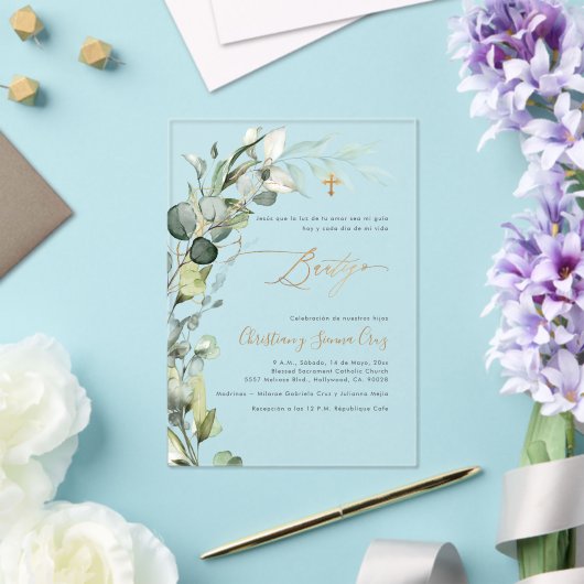 PixDezines H2 Greenery Gum Foliage Bautizo アクリル招待状 (インサイチュ (ウェディング))