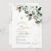 PixDezines H2 Gumユーカリプ素朴タス洗礼 招待状 (正面/裏面)