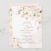 PixDezines H2 Hydrangeas赤面バラ洗礼 招待状 (正面/裏面)