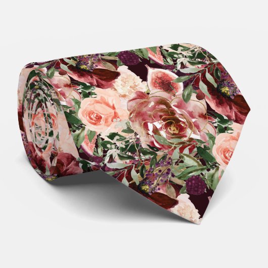 PixDezines H2 Marsala Boho Blush Burgundy Flowers  ネクタイ (ロール)