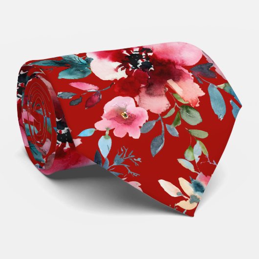 PixDezines H2 Mid Summer Flowers Burgundy Slate ネクタイ (ロール)