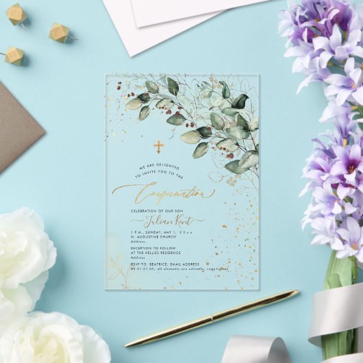 PixDezines H2 Rustic Gum Eucalyptus Confirmation アクリル招待状 (インサイチュ (ウェディング))