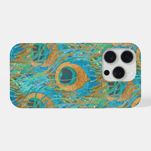 PixDezines Handdrawn H2 Peacock/Cobalt/Aqua Blue iPhoneケース (裏面横)