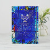 PixDezines Hanukkahお祝い、ステンドグラス 招待状 (スタンド正面)