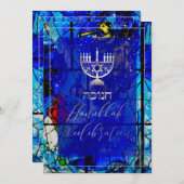 PixDezines Hanukkahお祝い、ステンドグラス 招待状 (正面/裏面)