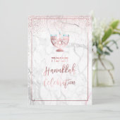 PixDezines Hanukkahお祝い、バラ金ゴールド+大理石 招待状 (スタンド正面)