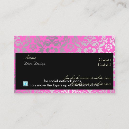 PixDezines Haute Coutour Damask、シルバー 名刺 (裏面)