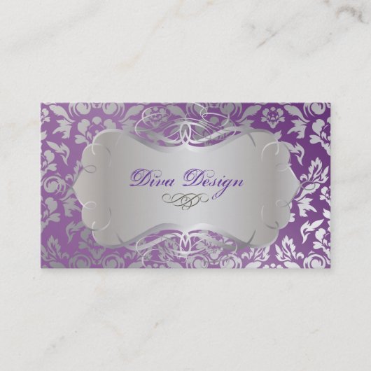 PixDezines Haute Coutour Damask、フェイクSilver 名刺 (正面)