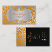 PixDezines Haute Coutour Damask、フェイクSilver 名刺 (正面/裏面)