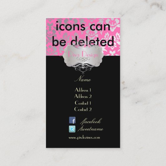 PixDezines Haute Coutour Damask、Silver/フェイクDIY 名刺 (裏面)