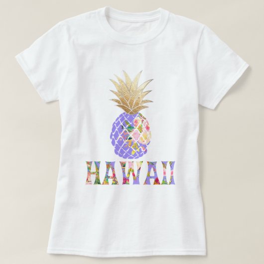 PixDezines Hawaii、アロハパイナップルフェイク/金ゴールド Tシャツ (デザイン正面)