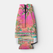 PixDezines Hawaii/ヴィンテージ/ビーチ/ピンク/ティール(緑がかった色) ボトルクーラー (裏面)