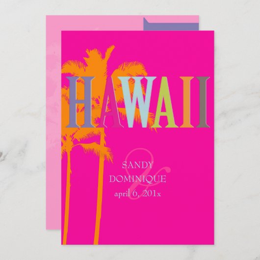 PixDezines hawaii+palm/DIY背景色 招待状 (正面/裏面)