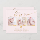 PixDezines Here I'm Birth Announcement/ハート 案内ポストカード (正面/裏面)