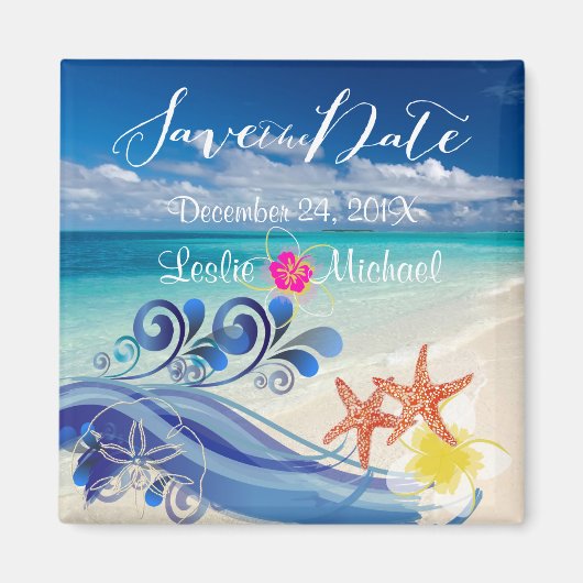 PixDezines hulawaves/ビーチ+プルメリア マグネット (正面)