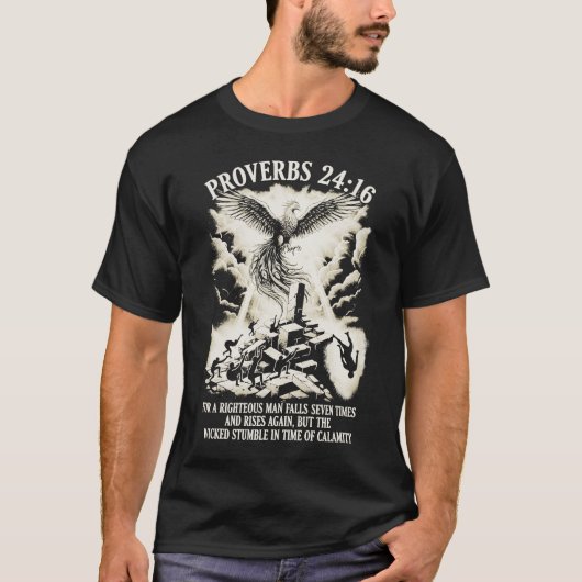 PixDezines ighteous Man 箴言24章16節 Tシャツ (正面)