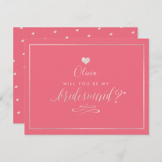 PixDezines Iridescent赤面ピンク、ブライドメイド 招待状 (正面/裏面)