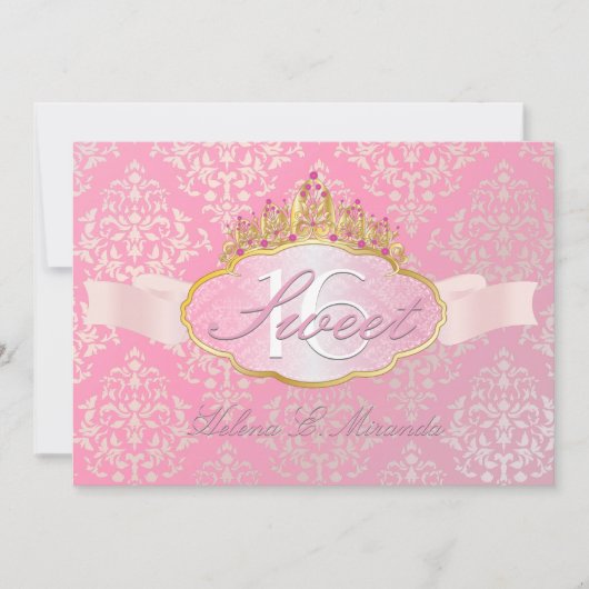 PixDezines josephine damask sweet 16/tiara 招待状 (正面)