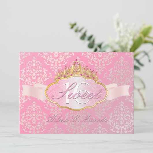 PixDezines josephine damask sweet 16/tiara 招待状 (スタンド正面)