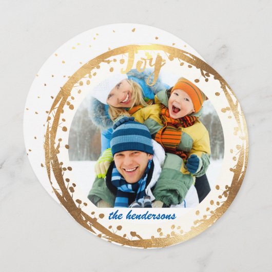 PixDezines joy、金ゴールドフェイクリース/ホリデーカード シーズンカード (正面/裏面)