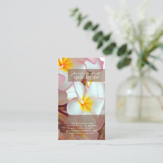 PixDezines kona pinkプルメリア 名刺 (スタンド正面)