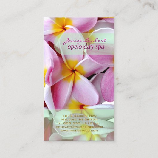 PixDezines KONA PINK PLUMERIAS 名刺 (正面)