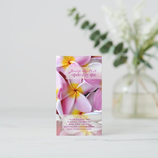 PixDezines KONA PINK PLUMERIAS 名刺 (スタンド正面)