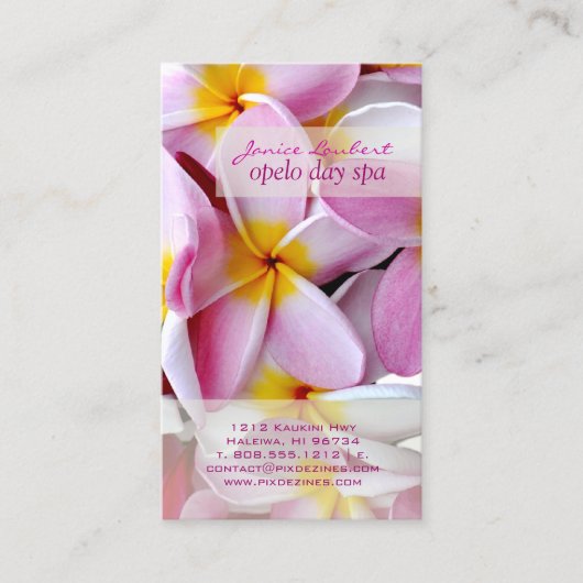 PixDezines KONA PINK PLUMERIAS 名刺 (正面)