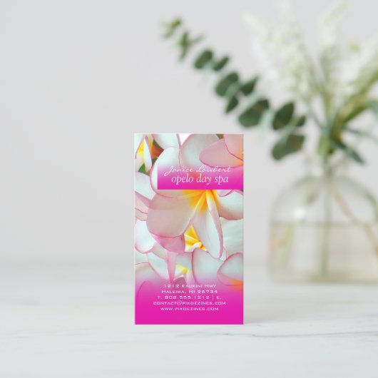 PixDezines KONA PINK PLUMERIAS 名刺 (スタンド正面)