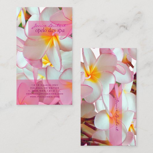 PixDezines KONA PINK PLUMERIAS 名刺 (正面/裏面)
