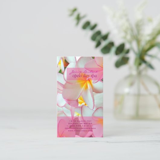 PixDezines KONA PINK PLUMERIAS 名刺 (スタンド正面)