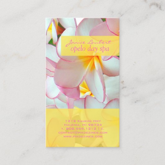 PixDezines KONA PINK PLUMERIAS 名刺 (正面)