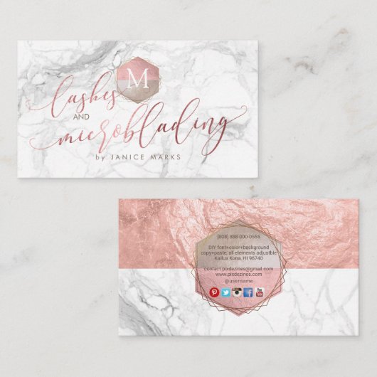PIXDEZINES LASHES+MICROBLADING MARBLEバラ金ゴールド 名刺 (正面/裏面)