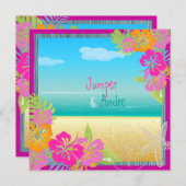 PixDezines leis/hibiscus、ビーチ/diyカラー 招待状 (正面/裏面)