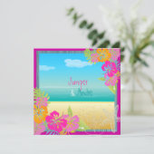 PixDezines leis/hibiscus、ビーチ/diyカラー 招待状 (スタンド正面)