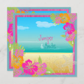 PixDezines leis/hibiscus、ビーチ/diyカラー 招待状 (正面/裏面)