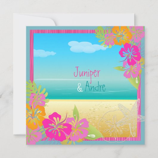 PixDezines leis/hibiscus、ビーチ/diyカラー 招待状 (正面)