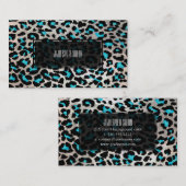 PixDezines leopard/電気ティール（緑がかった色）/フェイクシルバー 名刺 (正面/裏面)