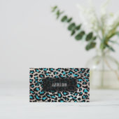 PixDezines leopard/電気ティール（緑がかった色）/フェイクシルバー 名刺 (スタンド正面)