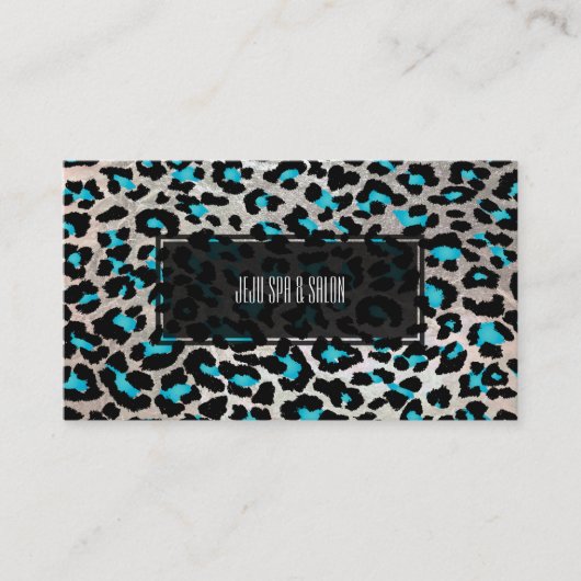 PixDezines leopard/電気ティール（緑がかった色）/フェイクシルバー 名刺 (正面)