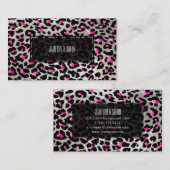 PixDezines leopard/electric pink/フェイク silver 名刺 (正面/裏面)