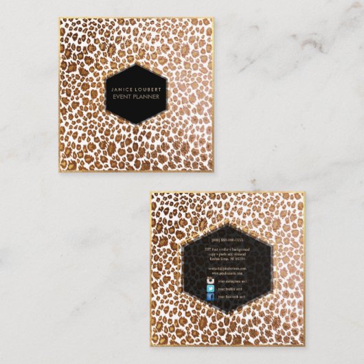 PixDezines Leopard Print/フェイク金ゴールド/DIY背景 スクエア名刺 (正面/裏面)