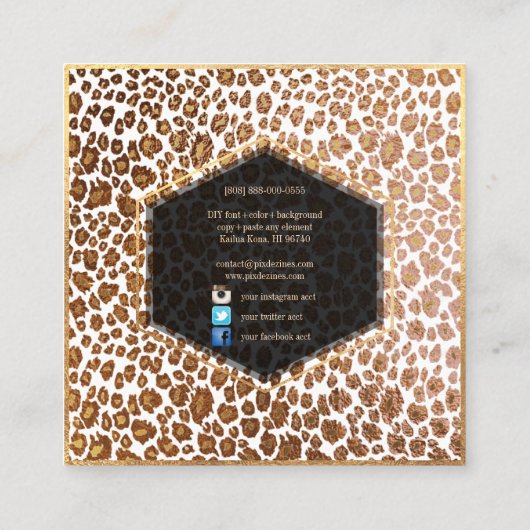 PixDezines Leopard Print/フェイク金ゴールド/DIY背景 スクエア名刺 (裏面)