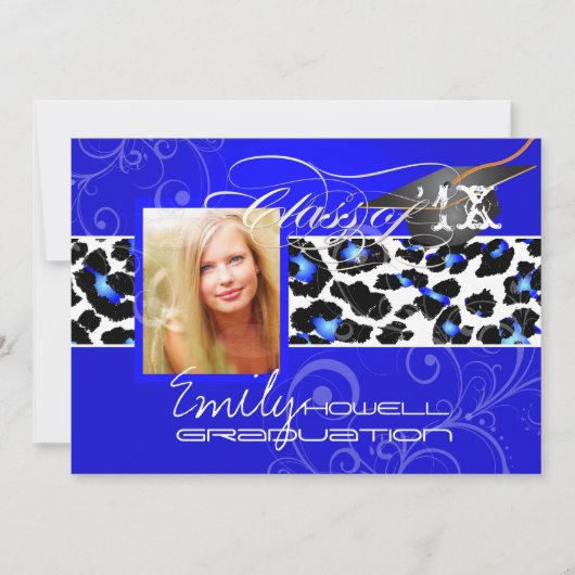 PixDezines Leopard Print Sartial, Electric Blue 招待状 (正面)