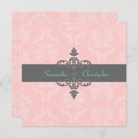 PixDezines Liliana Damask/DIYカラー/ピンク/グレー 招待状 (正面/裏面)