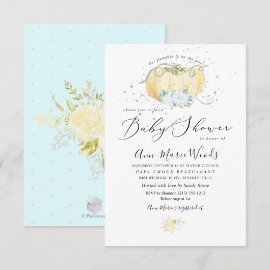 PixDezines Little Pumpkin Baby Shower 招待状 (正面/裏面)
