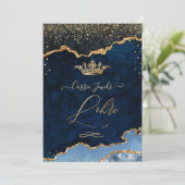 PixDezines Lohriお祝いネイビーブルーアガテ金ゴールド 招待状 (スタンド正面)