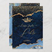 PixDezines Lohriお祝いネイビーブルーアガテ金ゴールド 招待状 (正面/裏面)