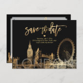 PixDezines/LONDON日付/金ゴールドの保存 案内ポストカード (正面/裏面)