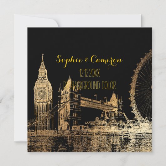 PixDezines London/フェイクGold Foil/DIY背景 招待状 (正面)